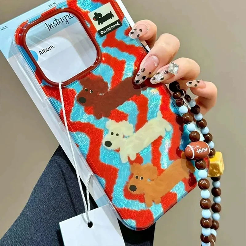 Cartoon Striped Sausage Dog Feather Texture Phone Case
