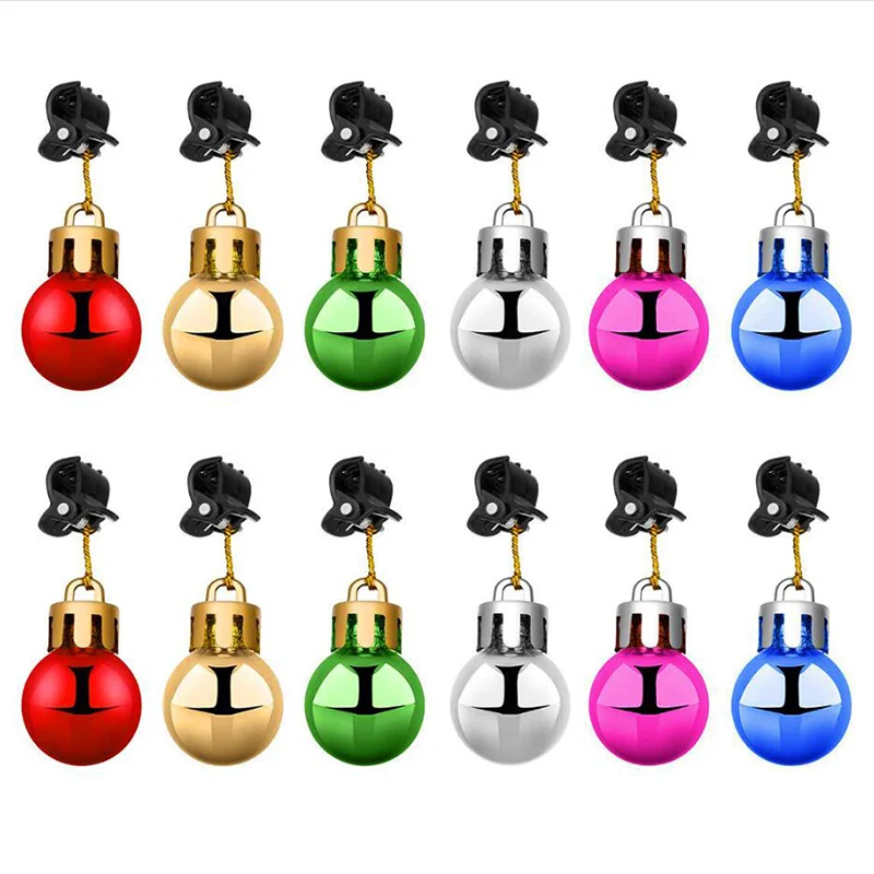 12PCS Christmas Bulb Beads Beard Ornament Colorful Christmas Clip Ball Ornament Xmas Beard Pendant Bright XMAS Ball Cosplay Toy
