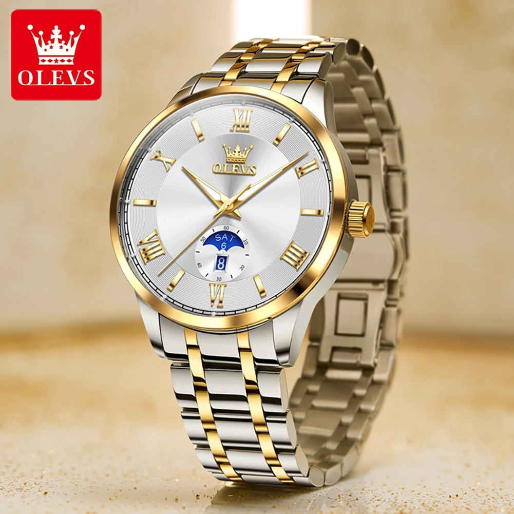 OLEVS 3638 ساعة رجالي أصلية ساعة كوارتز الفولاذ ال...