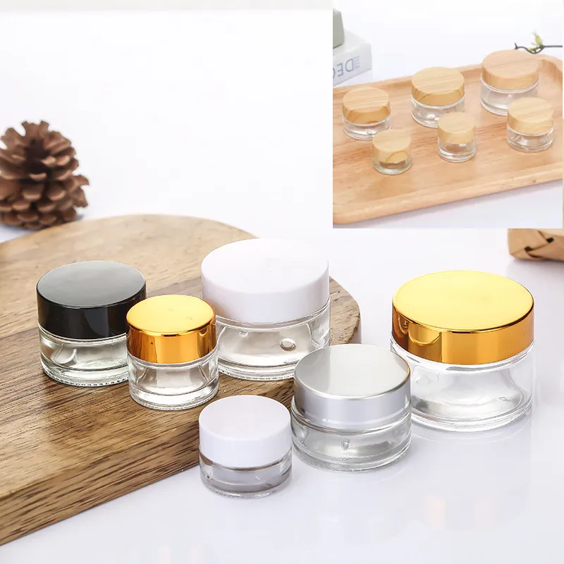 20pcs 10g-100g Empty Clear Glass Jar Straight Sided Cream Jars sliver/gold/black lid inner liner empty cosmetic container jars 4