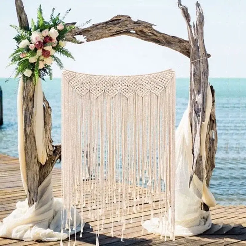 

Macrame Window Curtains Handmade Boho Hanging Wedding Backdrop Hanger Cotton Tapestry Wall Art Door Divider Room Home Decoration