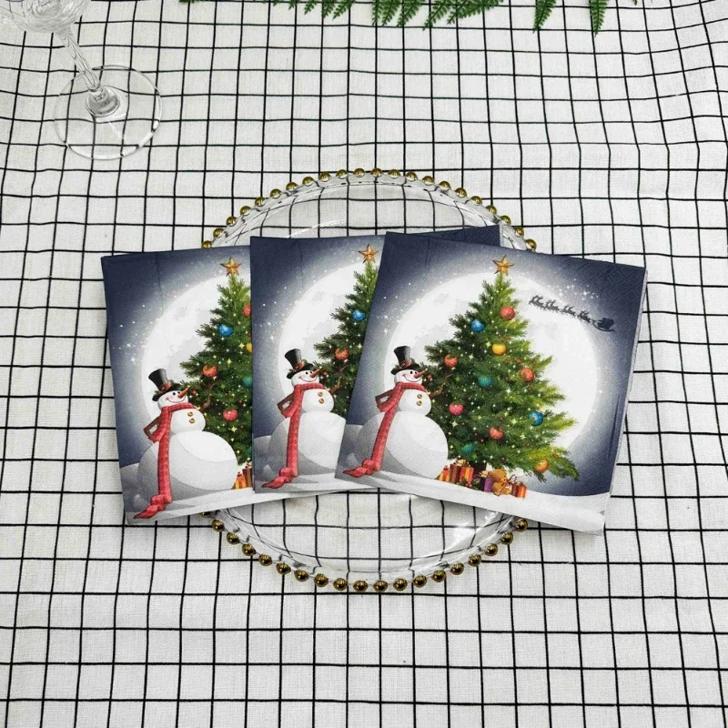 Christmas Party Decoration Paper Christmas Tree Snowman Printed Disposable Napkin Element Wine Glass Flower 20p