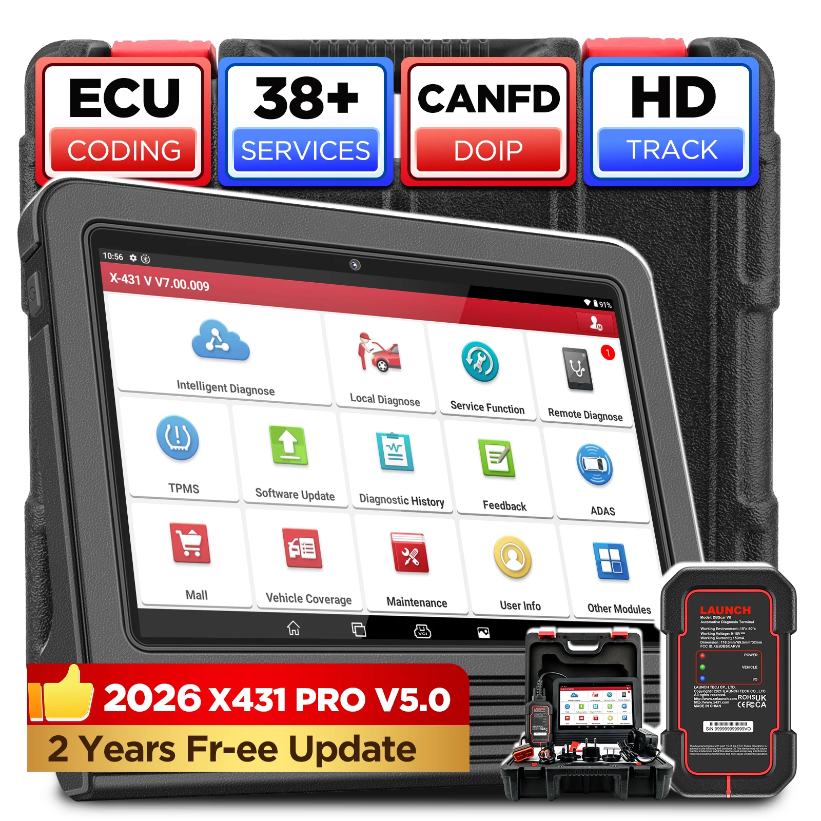 LANÇA X431 PRO V5.0 OBD2 Scanner de carro IMMO/Programação de chave Ferramenta de diagnóstico automático DBScar VII CANFD DOIP 37 + Redefinições ECU Codificação Scan