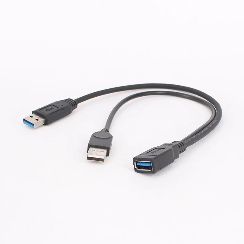 1pc 검정색 USB 3.0 암-듀얼 USB 남성(2.5 모바일 하드 디스크 PC 하드웨어 케이블용 추가 전원 데이터 Y 연장 케이블 포함)
