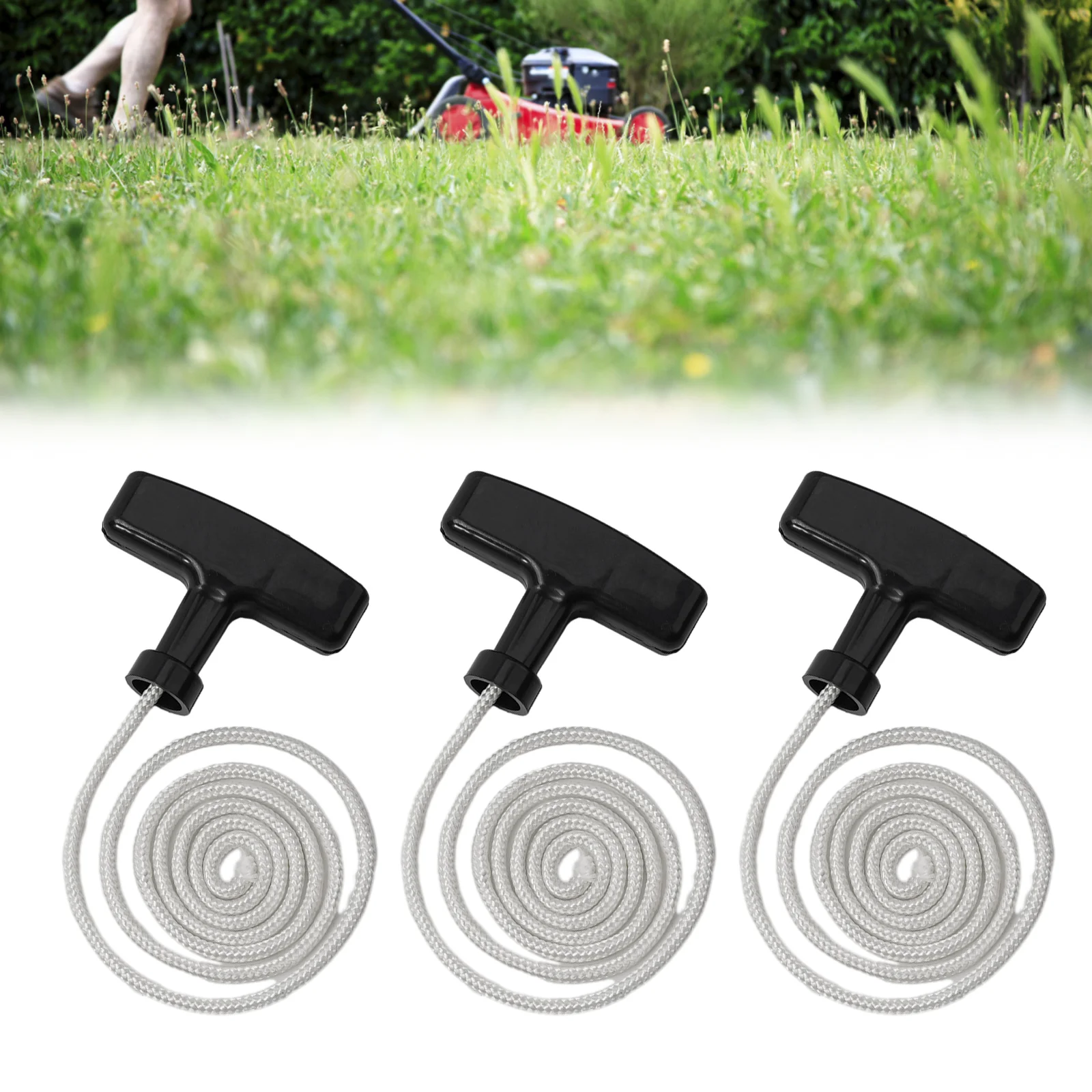 

Outdoor Power Equipment Pull Cord And Handle Line Rope 3pcs/set 7x5.5x1.5cm Black Line 90CM String Trimmer Parts