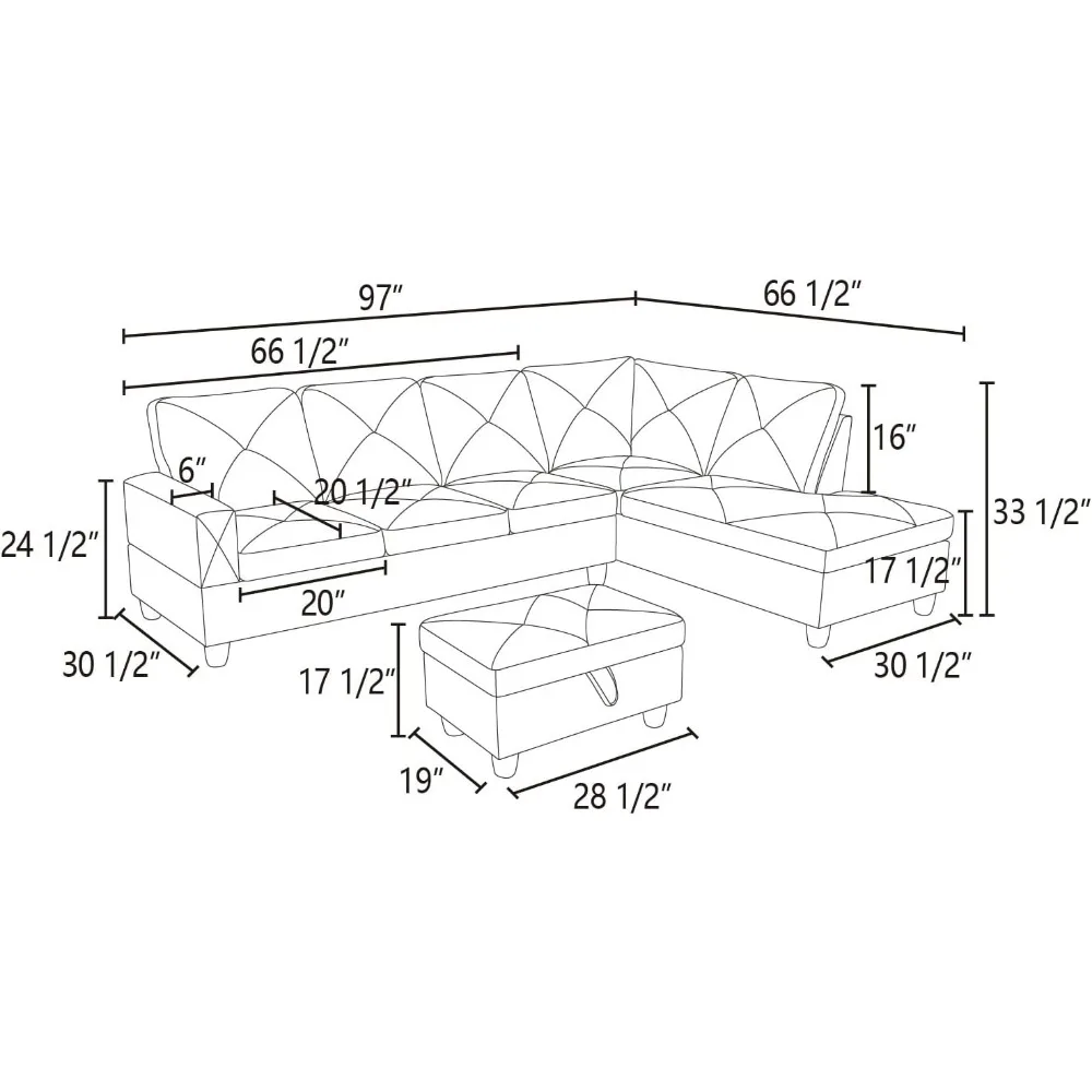 Description Picture 6 of itemLiving Room Furniture Sets Sectional Sofa Modern L-Shaped Sofá with 2 Pillows and Ottoman,Upholstered Corner Couch Extra Wi