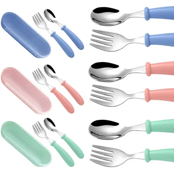 3 pezzi per bambini cucchiaio forchette scatola stoviglie in acciaio inossidabile posate alimentazione alimentare set di stoviglie per l'alimentazione del bambino utensili per bambini 1
