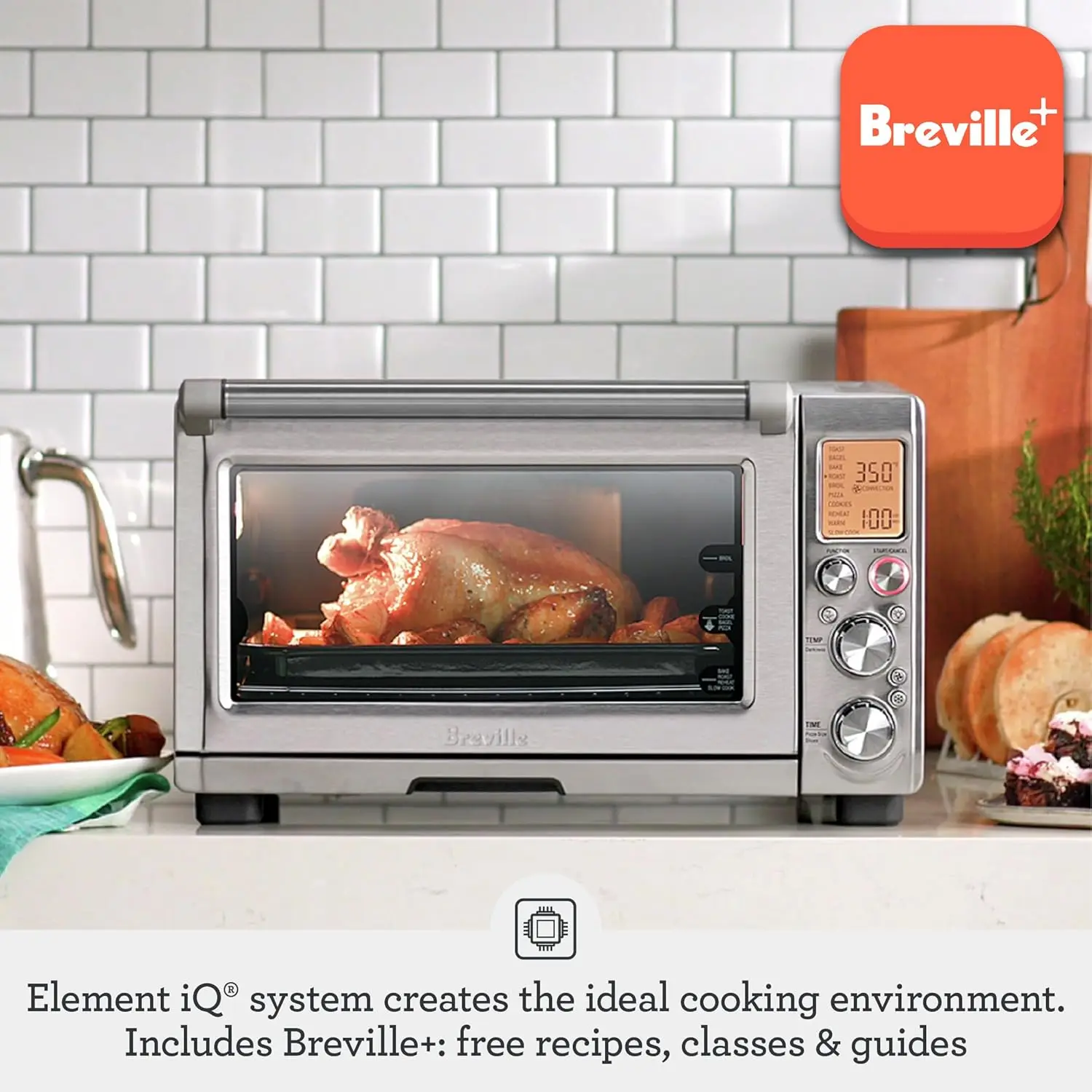 BOV845BSS Smart Pro Countertop Oven，Element iQ System Convection Powered 10 Cooking Functions Smart Oven with Slow Cook Function 2