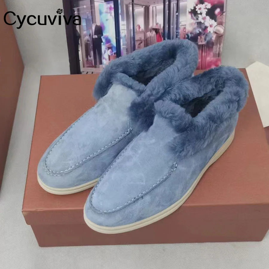 

Hot Winter Wool Shoes Women Men Kidsuede Leather Ankle Snow Boots High Top Flat Casual Shoes Slip On Men Women Loafers Love's