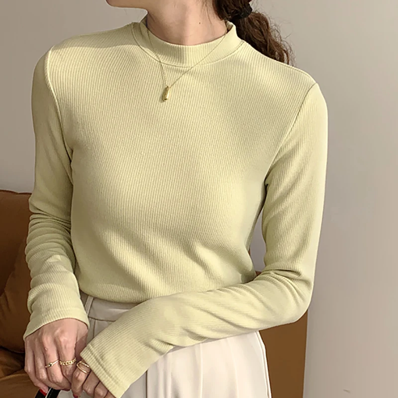 

Футболка женская Базовая облегающая, Мягкий Топ, повседневная Однотонная рубашка с круглым вырезом, одежда в Корейском стиле, футболка с длинным рукавом, осень 2023