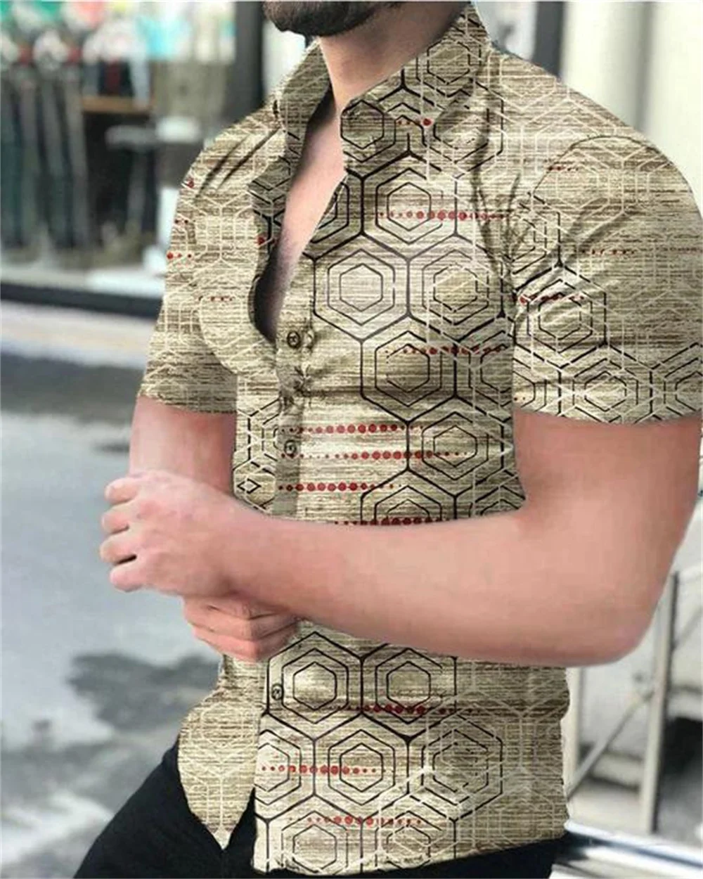 thumbnail image 1 of Camisas para hombre, estampado de leopardo, verano, frescas, informales, con estampado 3D, camisas de playa hawaianas, camisa de manga corta con solapa, ropa de calle para hombre y mujer, 1 of 4
