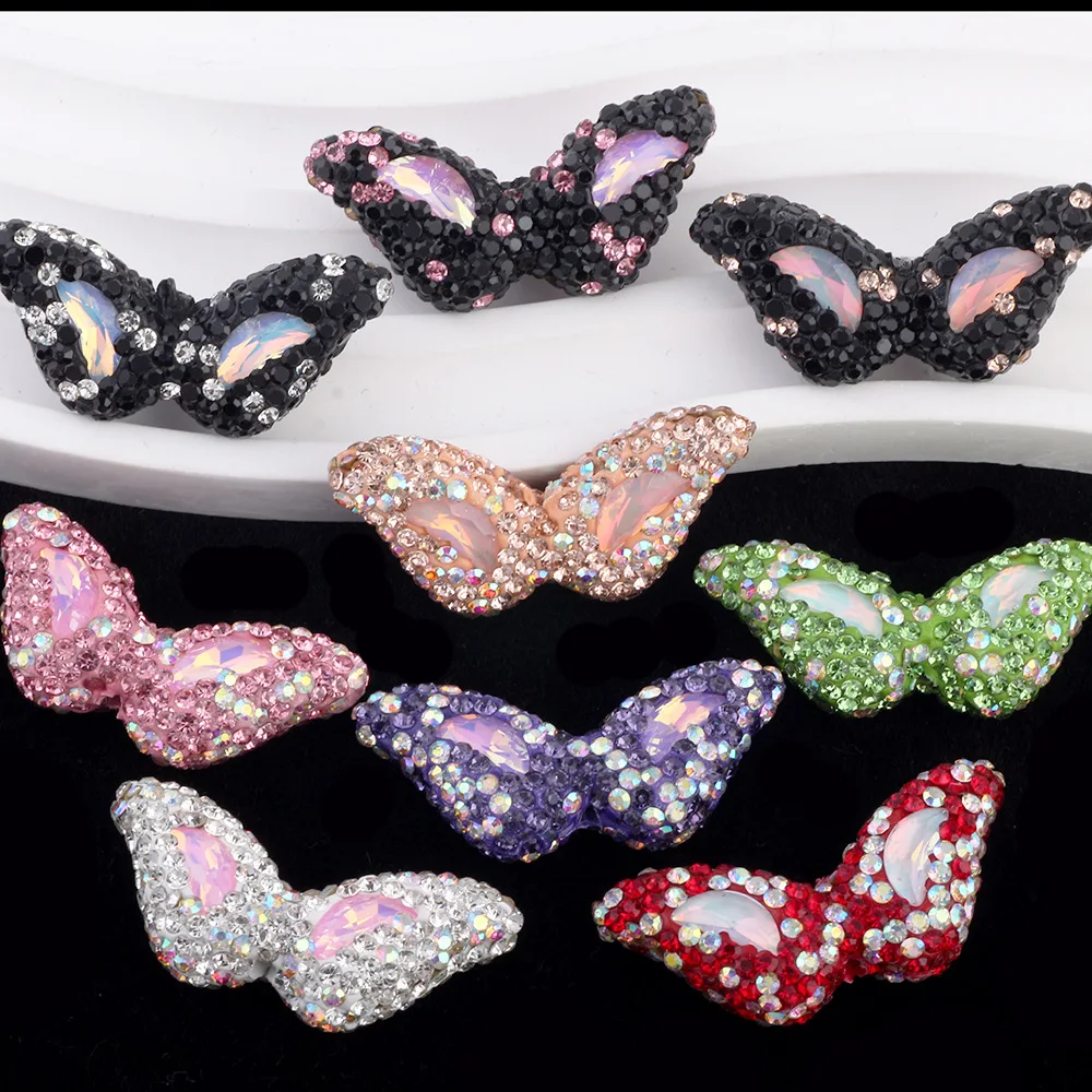 

Новинка, яркие кристаллы, глина, выложенная искусственными кристаллами, крылья ангела, форма, ювелирные изделия, бусины, подходят для изготовления ожерелья, браслета, ручки, 12 шт. 17*31 мм