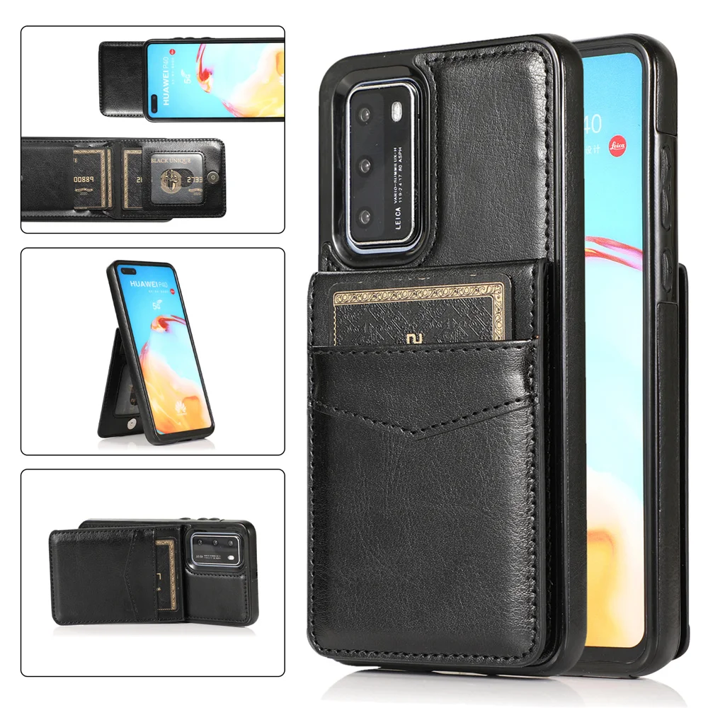 

Кожаный чехол-кошелек для карт для Huawei P40/P30/Mate 40/30/20 Lite Pro Plus, чехол-книжка с подставкой для телефона, футляр, чехол, 50 шт.
