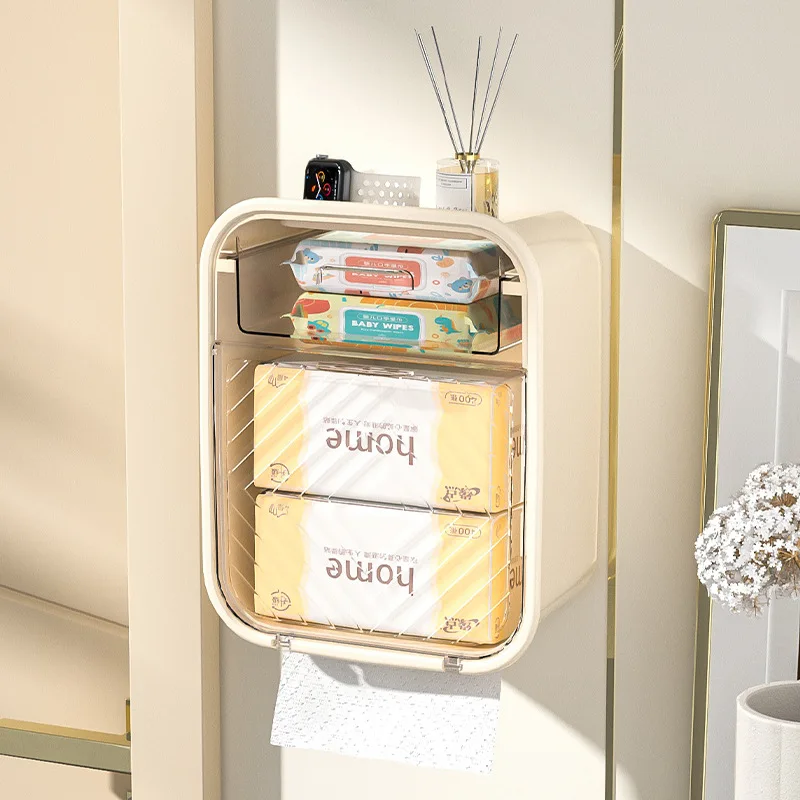 

Bathroom Tissue Box Holder Rack Punch Free Adhesive Facial Tissue Dispenser Box Wall Mounted Multipurpose Napkin Dispenser Case