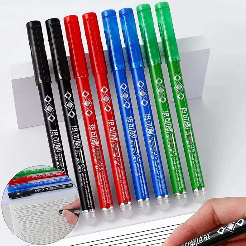 Heat Erasable Pens Set 4PCS Bullet Nib Colored Gel Pen 0.7MM Smooth Writing Black Blue Red Green Ink Heat Sensitive