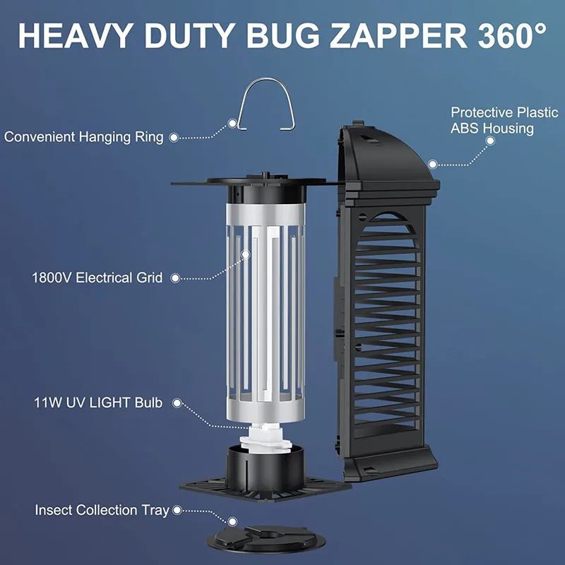 Bug Zapper Outdoor Mosquito Zapper Fly for Outdoor Indoor Mosquito Killer for Home Backyard Patio Black
