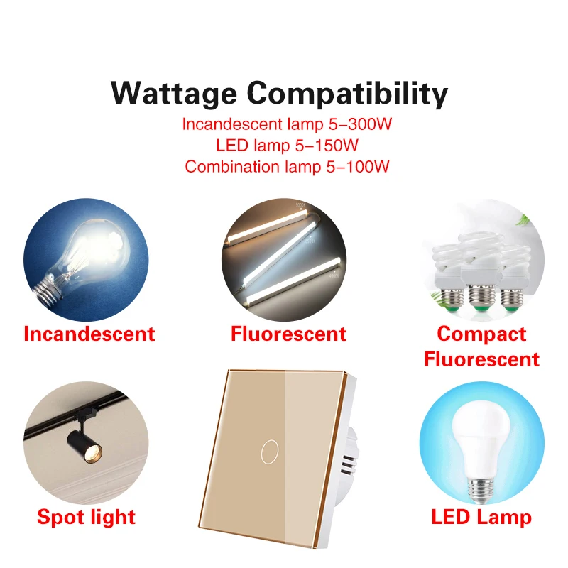 LED 크리스탈 유리 패널 벽 램프 조명 스위치, EU 터치 스위치, AC100-240V LED 센서 스위치, 1/2/3 갱