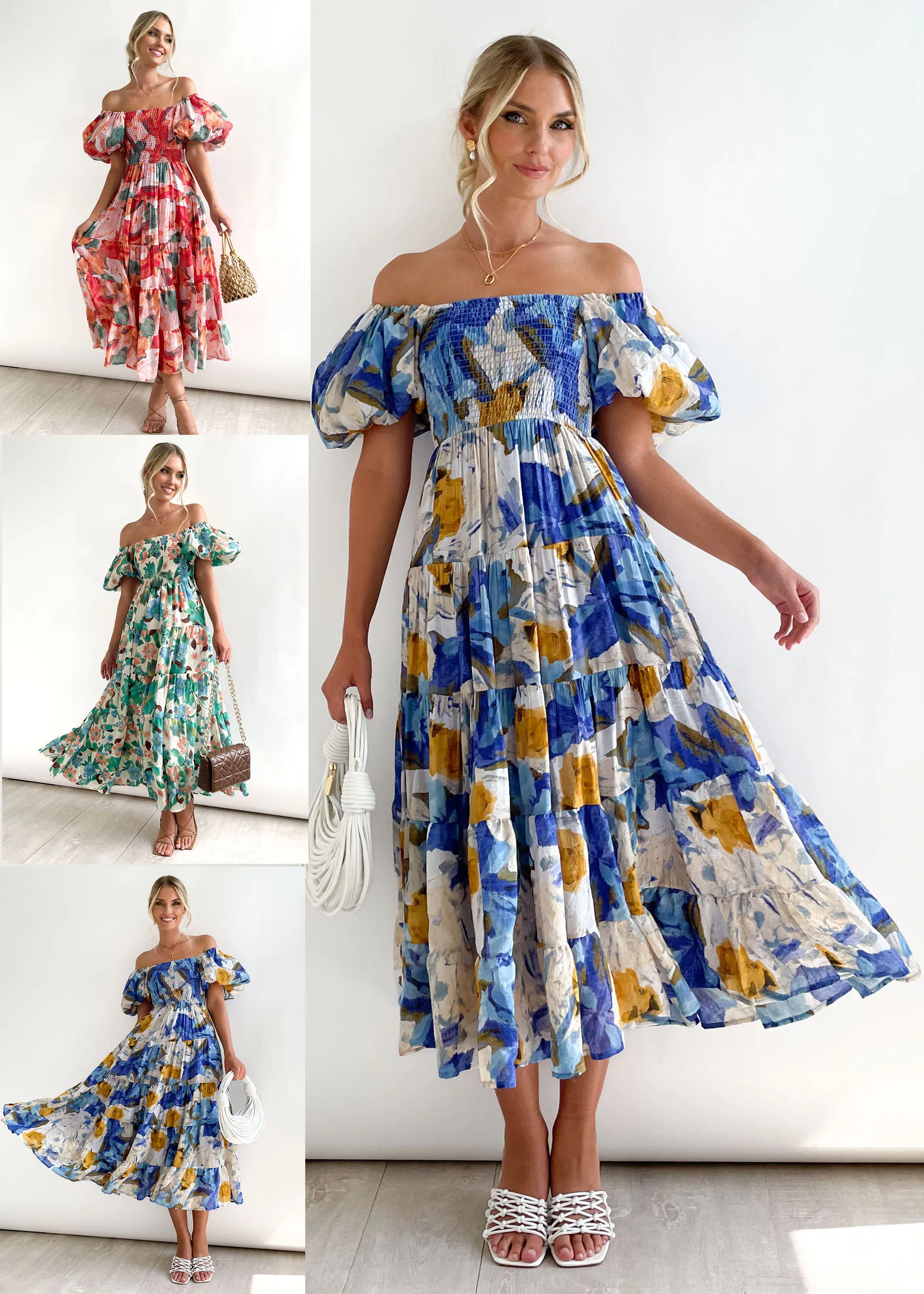 

Шикарное модное облегающее длинное платье с рукавами-фонариками, открытыми плечами и высокой талией, женское пляжное Повседневное платье для ночного выхода Y2k