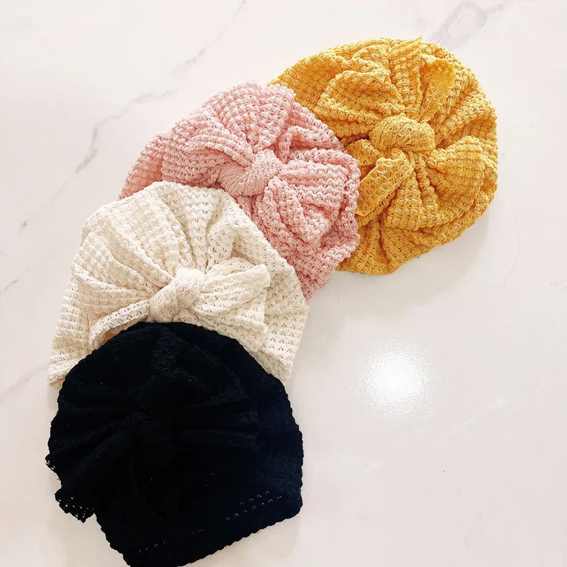 1pc Big Waffle Knitted Bows Turban Baby Toddler Babes Head Wraps Girls Boys Beanies Caps Infant Hair Accessories Kids Headwear