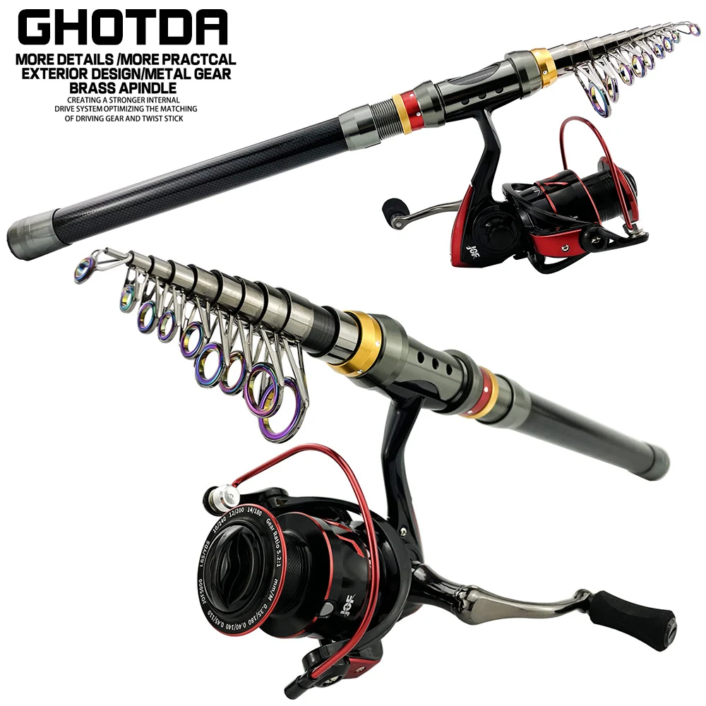 GHOTDA 1.8-3.6M Portable Fishing Kit Set Fishing Rod and High Speed 5.5:1  Left and Right Interchangeable Handle Reel Combo