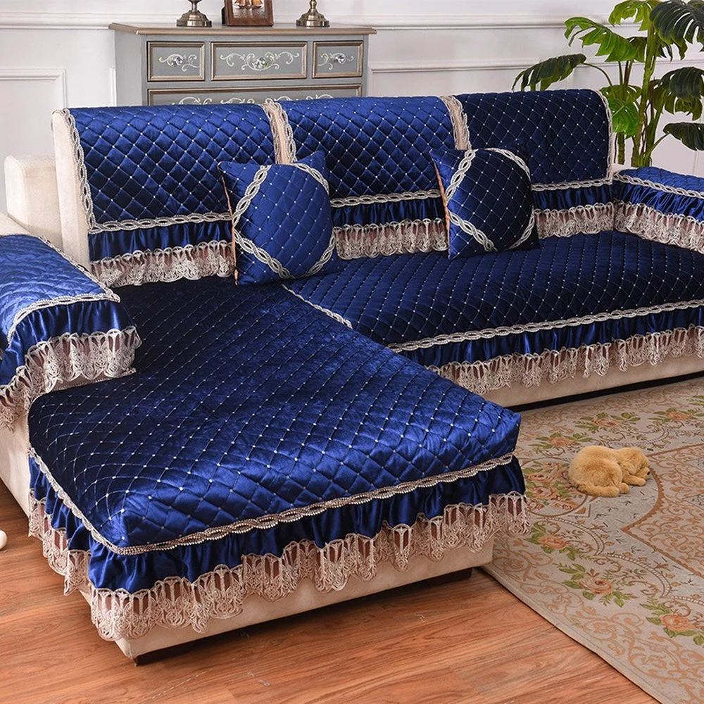 Luxury Living Room Sofa Cover High end Soft Warm Plush Sofa Set Lace