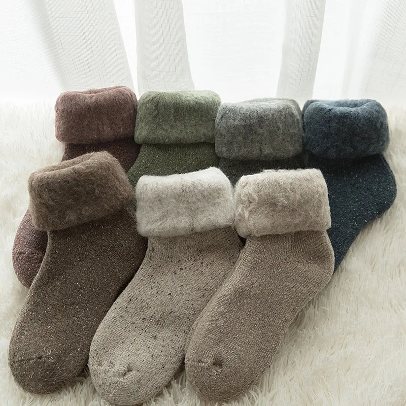 

2022 New Winter Warm Wool Women Socks Solid Color Thicker Cashmere Socks Merino Socks Against Cold Snow Russia Male Womens Socks