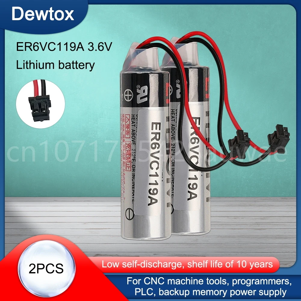 

2PCS Original New ER6V ER6VC119A Battery 3.6V 2000mAh PLC Lithium Batteries with Black Plug for CNC Machine Tools