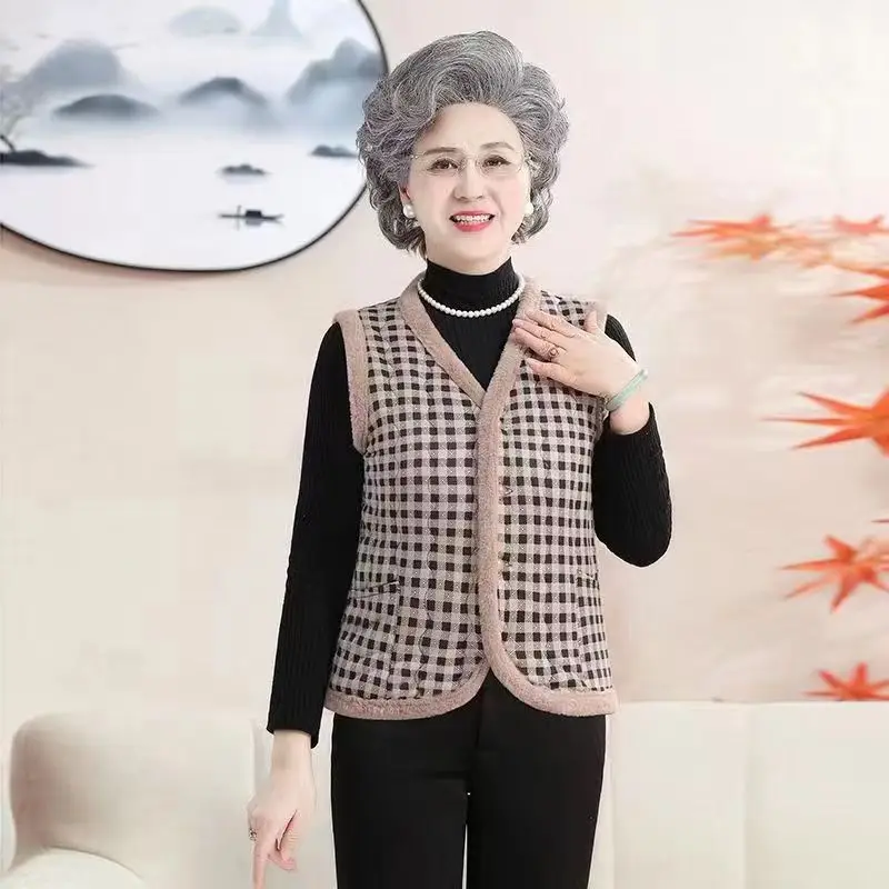 Ka plaid (anti-rabbit fur women's vest p)