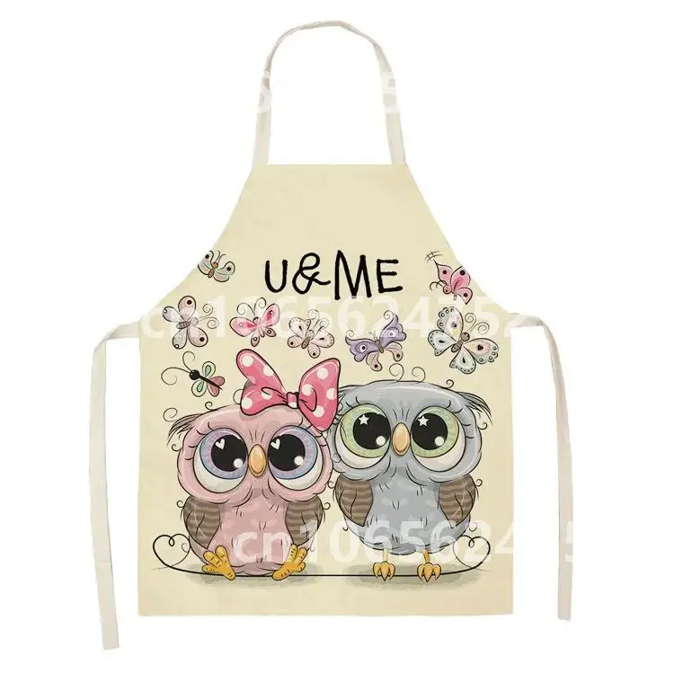 

New Linen Owl Cartoon Apron Children's Parent-child Apron Sleeveless Household Cooking Baking Apron Cleaning Tool Tablier фартук