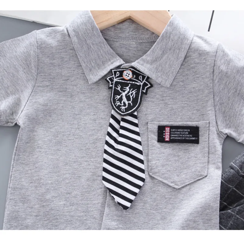 New Summer Children Fashion Tracksuits Baby Boys Girls Shirt Shorts 2Pcs/Sets Kids Gentleman Cotton Clothes Infant Sportswear