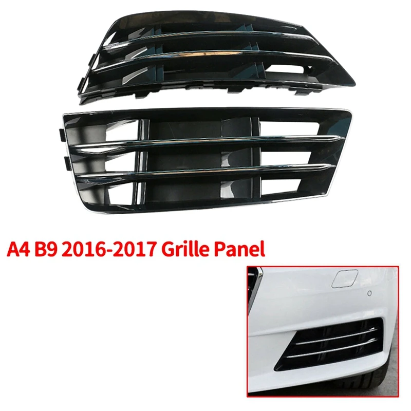 

1Pair Front Bumper Fog Light Grille Grill, With Chrome Panel For- A4 B9 2016-2017 Fog Lamp Cover