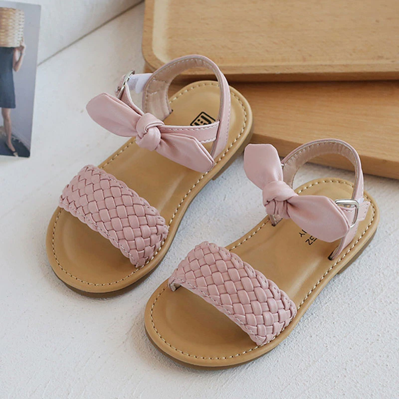 Las bacterias Pera gancho Sandalias de moda para niñas, zapatos de playa de princesa con lazo, talla  21 30, zapatos planos tejidos de verano, CSH1257|Sandalias| - AliExpress