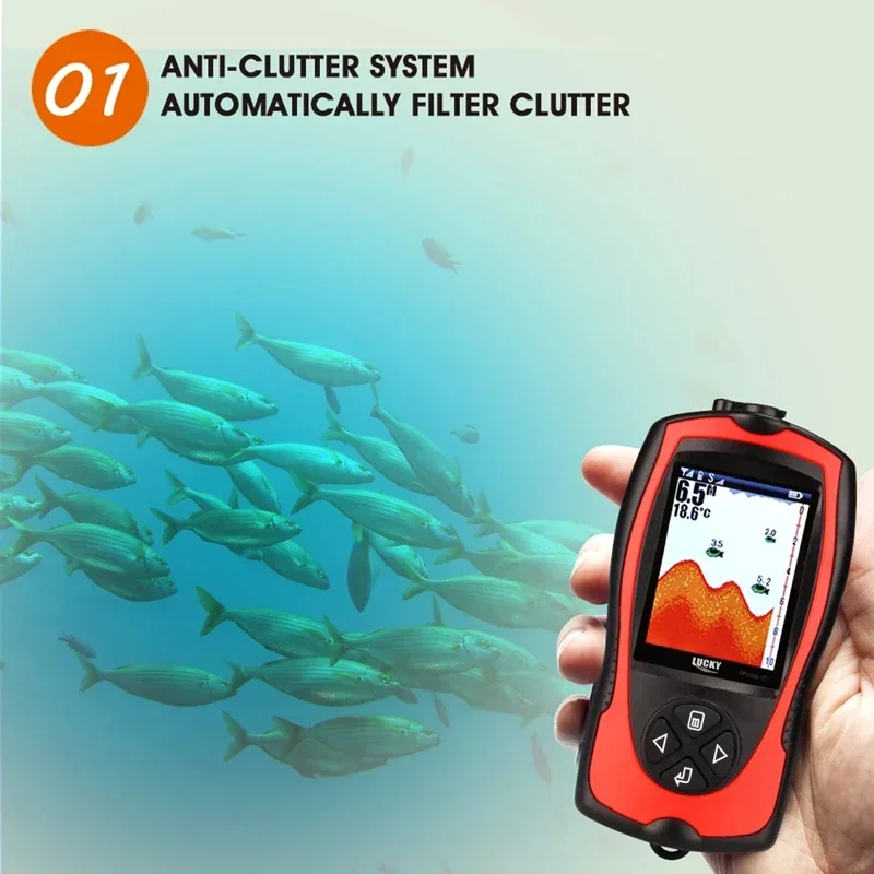럭키 FF1108-1CT 휴대용 유선 어군탐지기 100미터 깊이 에코 사운더 2.4인치 TFT 컬러 LCD 디스플레이 낚시 어군탐지기