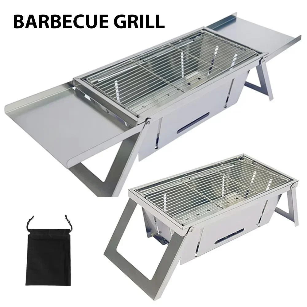Stainless Steel Portable BBQ Grill Outdoor Folding Charcoal Stove Compact Camping Picnic Grill Skewer Rack Travel Barbecue Set 1
