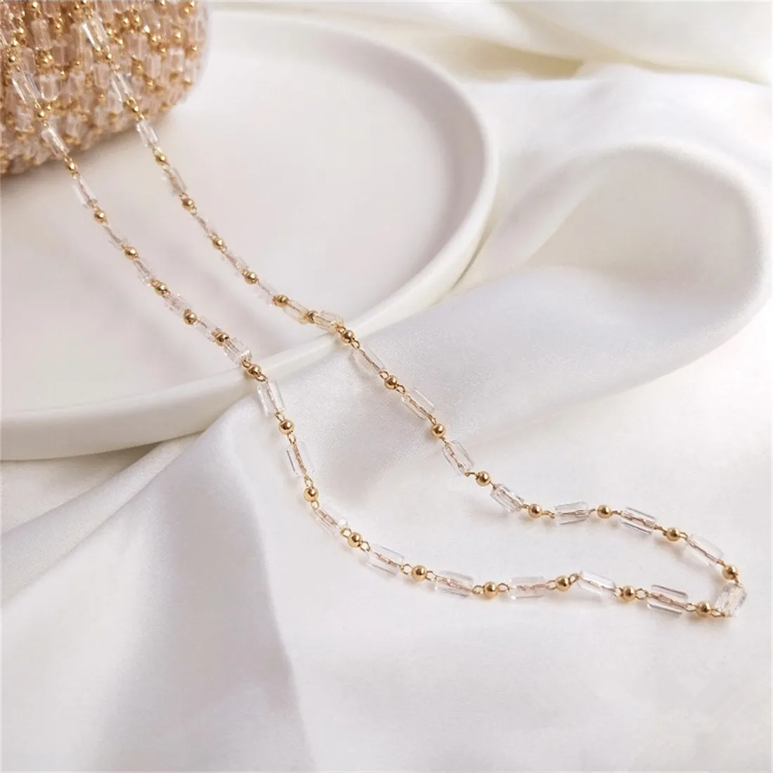 14K Gold-filled Crystal Flash Zirconia Faceted Square Pipe Clamp Small Gold Beads Handmade Loose Chain DIY Jewelry with Chain 14k gold filled crystal flash zirconia faceted square pipe clamp small gold beads handmade loose chain diy jewelry with chain