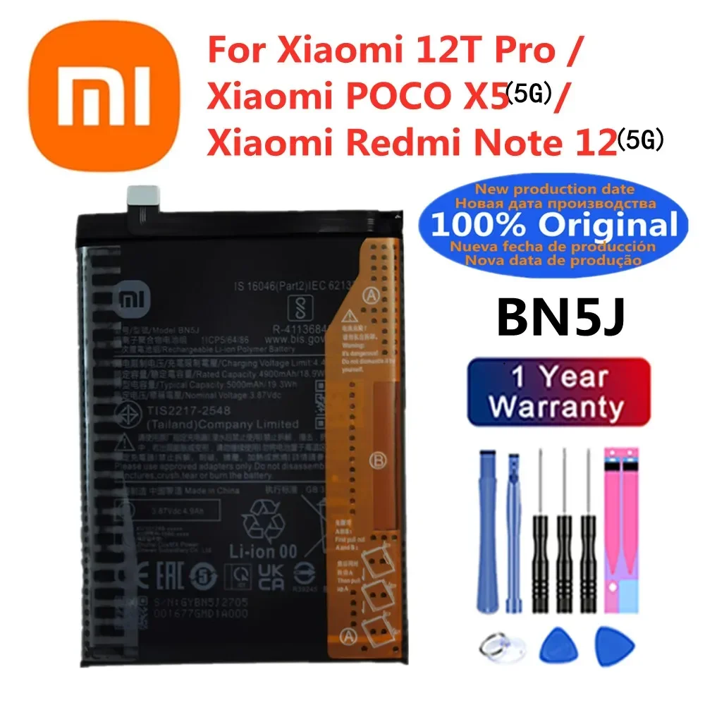 

New BN5J 100% Original Battery For Xiaomi 12T Pro / Redmi Note 12 5G / POCO X5 5G 5000mAh High Quality Battery Bateria In Stock