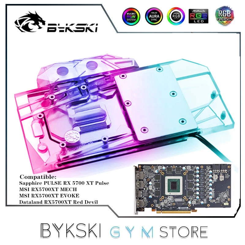 Водяной блок Bykski с полным покрытием графического процессора для Sapphire RX 5700 XT Pulse MSI