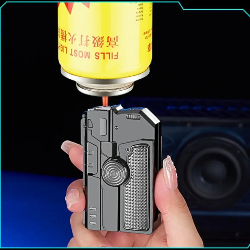Metal Folding Gun Type Gyroscope Windproof Direct Charge Red Flame Butane Gas Lighter Fun Laser Light Cigar Lighters Smoking gas lighter torch lighter