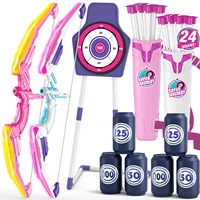 2 Pack Archery Set - Includes 2 Bows, 24 Suction Cup Arrows & 2 Quivers & Standing Target, Outdoor Light Up Toys for Boys Girls 1