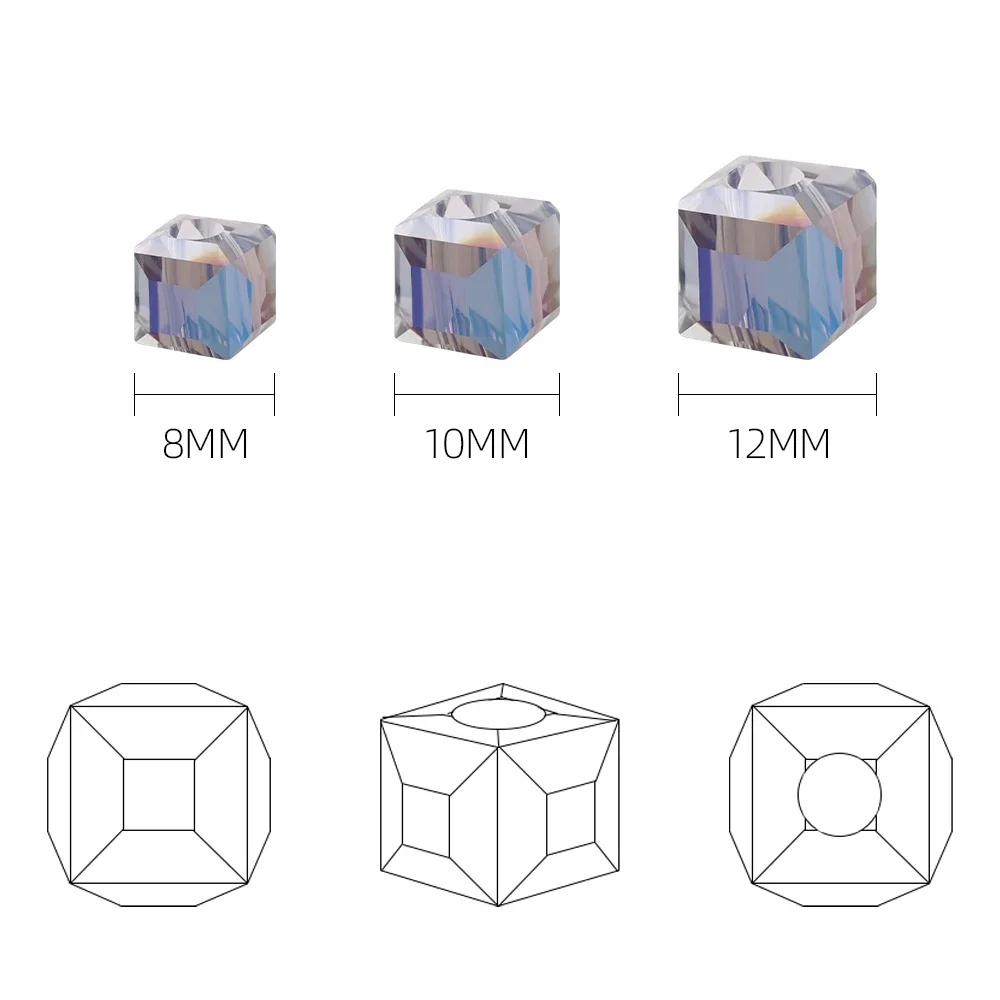 45Pcs 8mm 큰 구멍 유리 큐빅 구슬 크리스탈 DIY에 대 한 사각형 구슬 만들기 DIY 매력 Earings 목걸이 크리스탈 쥬얼리