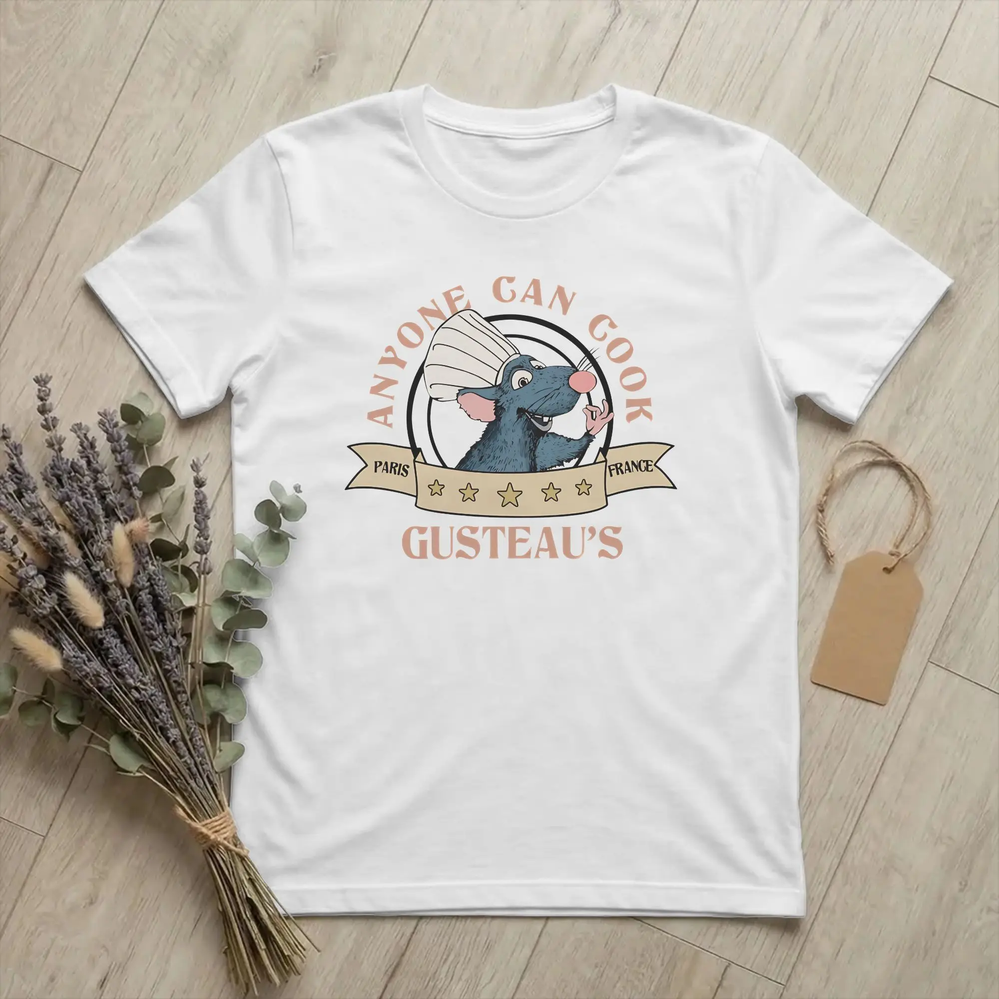 Lässiges Gusteau's T-Shirt „Jeder kann kochen“ für Herren, Baumwolle, kurzärmelig, Ratatouilles, O-Ausschnitt, Sommeroberteile