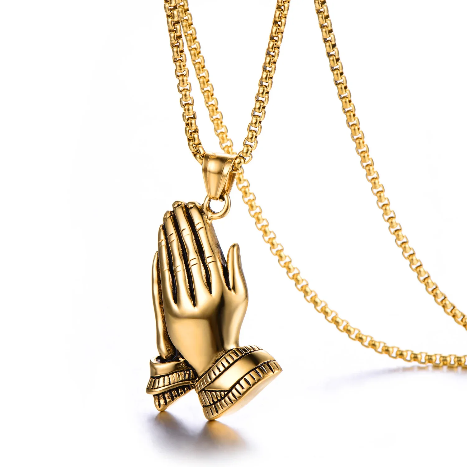 

CHUANGCHENG Personalized Double Handed Stainless Steel Pendant Necklace for Men's Chains Jewelry