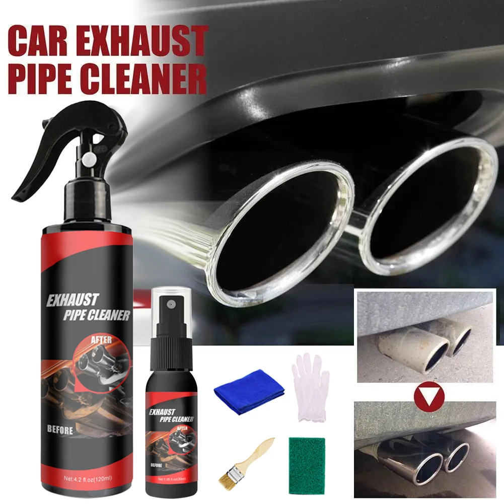 

30/120ml Car Motorcycle Exhaust Pipe Rust Remover Exhaust Pipe Cleaner Agent with Rubber Gloves Brush Auto Maintenance Tool Set