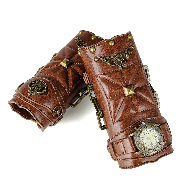 Steampunk Medieval Wrist Watch Knight Bracer Vintage Gothic Band Guard PU Leather Wrister Armor Prop Knight Cosplay Anime Men - Image 4