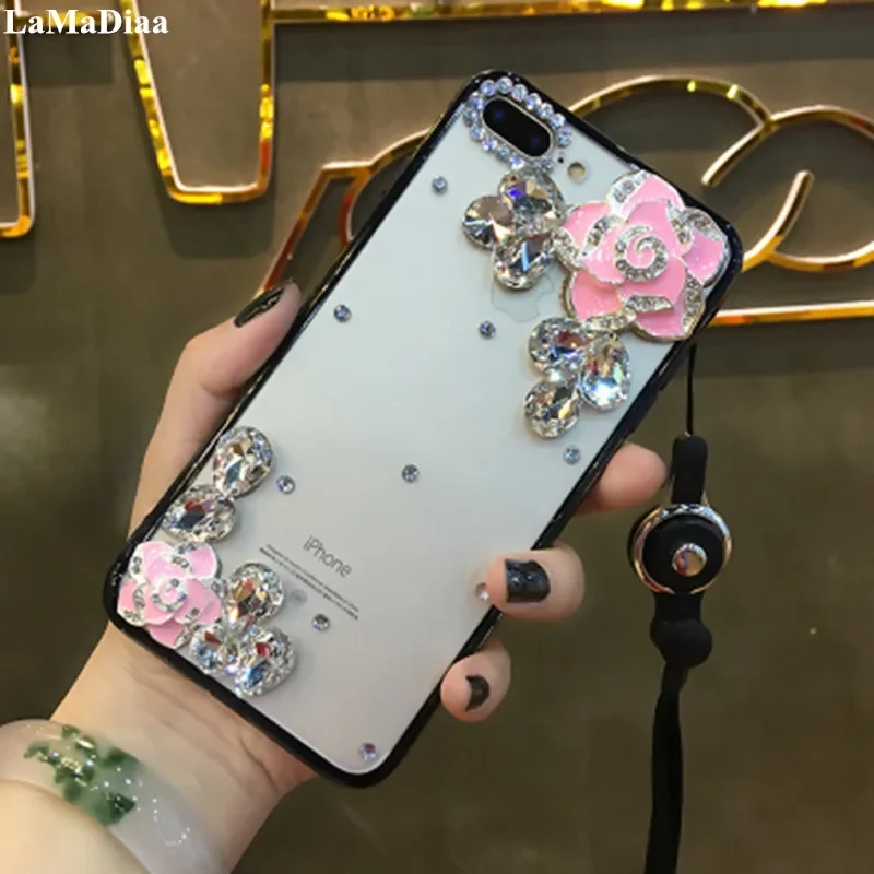 

Phone Case Fashion Bling Crystal Diamond Flower Rhinestone Soft Back Cover for Iphone 14 15 11 12 13 Pro MAX 7 8 15Promax 14Pro