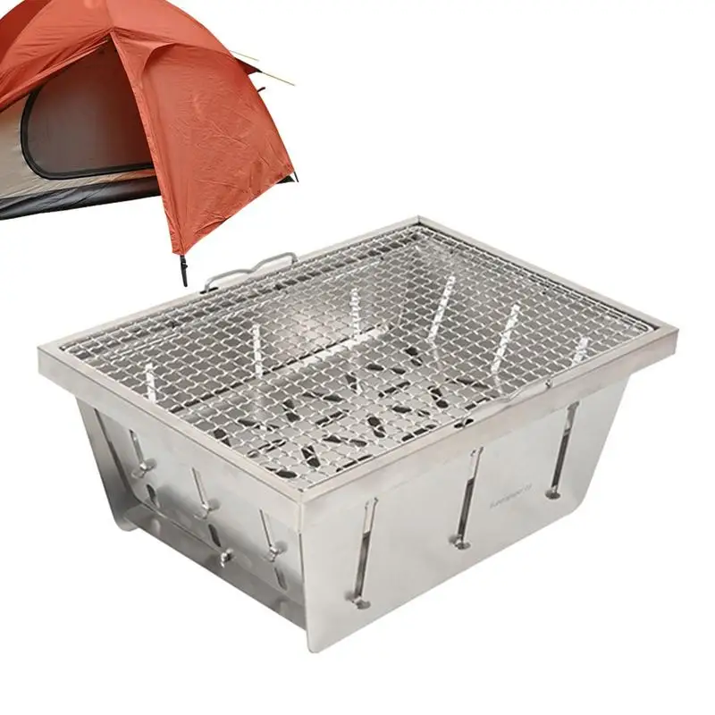 Portatile Campeggio Barbecue Grill Tenda Riscaldatore Stufa A Legna Barbecue Grill Pieghevole All'Aperto Pozzo Del Fuoco In Acciaio Inox Campo Griglia