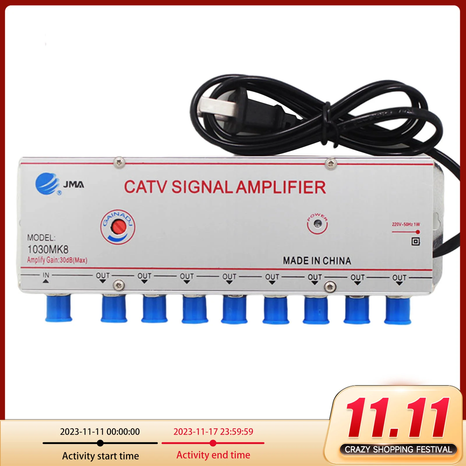 JMA1030MK8CableTVSignalBoosterCATVSignalAmplifier1IN8OUT30DB220V.jpg