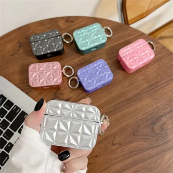 라인석 퀼팅 실리콘 커버, 에어팟 프로/프로 2 블루투스 이어폰 케이스, 키체인 포함, 도매 100PCs/로트