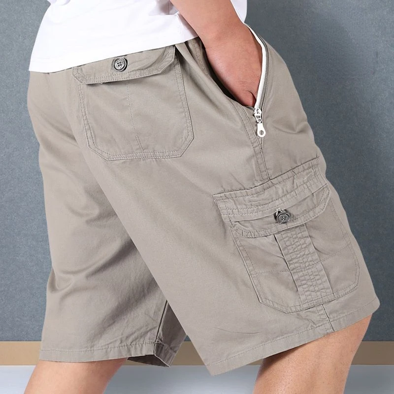 Luxury Brand Men Clothing Summer Cotton Casual Shorts Multi-pocket Sweatpants Elastic Waist Cargo Shorts Solid Loose New