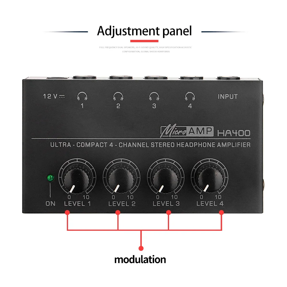 Headphone Amplifier Stereo Amplifier Audio Amp Adapter Audio Amplifier Board Ultra-Compact 4 Channels Mini Headphone Amplifier With Power Adapter 10MHz Earphone Amp for Music